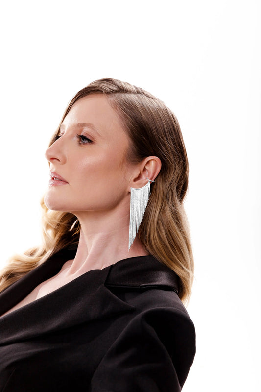 Bossa Tassel Fringe Earrings Silver - earrings for wedding or a special occasion- NextGen Glam