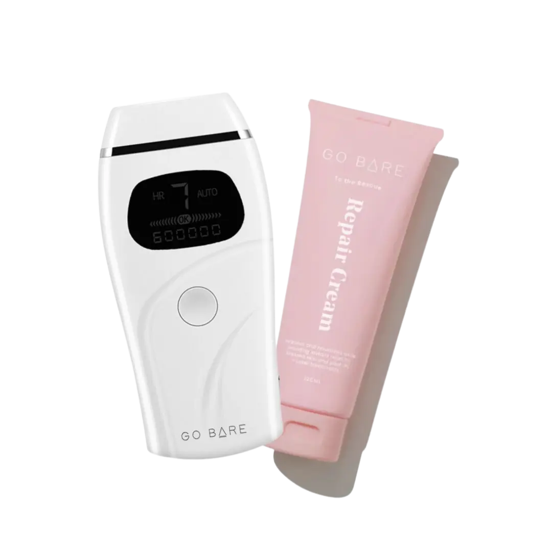 Dynamic Duo Go Bare GO Bare IPL device and Repair Cream- innovative for permanent hair reduction ay home