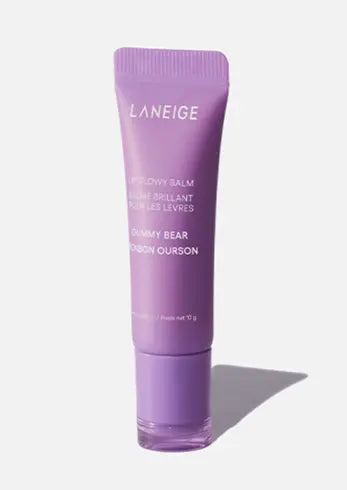 LANEIGE Lip Glowy Balm 10g in sleek tube packaging, a Korean K-beauty lip balm designed for daily hydration and a glossy, tinted finish, available in various fruity flavors