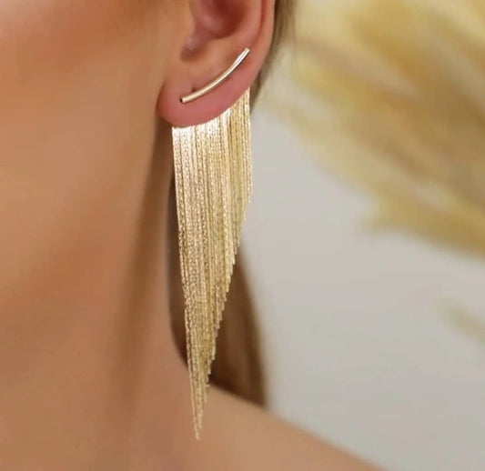 18k gold-plated single statement earring with diagonal cut and glossy finish, hypoallergenic and sustainably made in Australia, bold fashion accessory for one ear