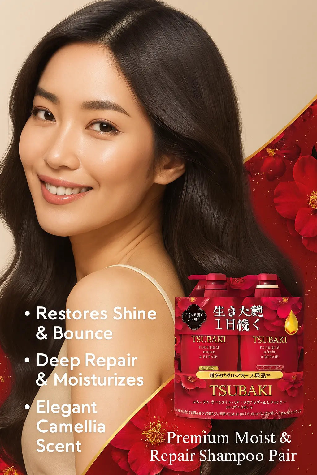 Tsubaki Premium Moist & Repair Shampoo & Conditioner Pump Pair Set – 450 ml + 450 ml NextGen Glam shop name