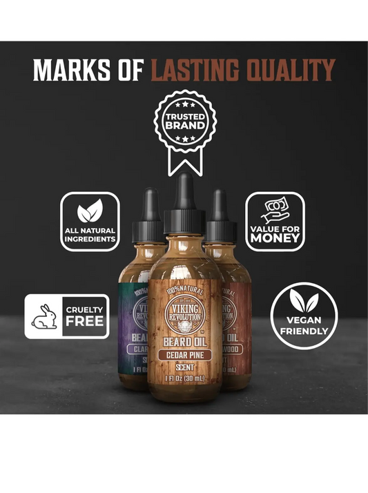 Viking Revolution - Beard Oil Conditioner 3 Pack - All Natural Variety Sandalwood, Pine & Cedar, Clary Sage - NextGen Glam