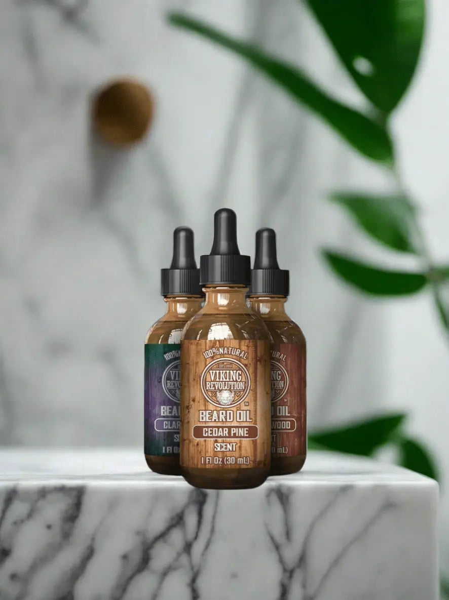Viking Revolution - Beard Oil Conditioner 3 Pack - All Natural Variety Sandalwood, Pine & Cedar, Clary Sage - NextGen Glam
