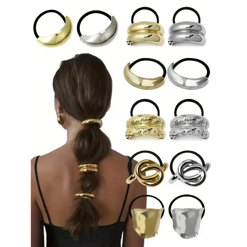 6 pc Metal Hair Tie in Gold NextGen Glam shop name 