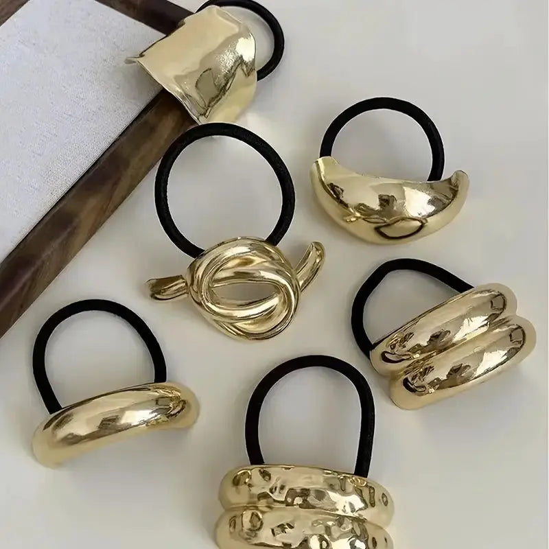6 pc Metal Hair Tie in Gold NextGen Glam shop name 