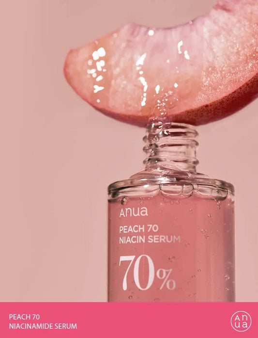 ANUA Peach 70 Niacin Serum – Korean skincare serum with Niacinamide for glass skin, brightening, and hydration. Ideal for TikTok viral skincare trends, paired with Korean toner for best results.