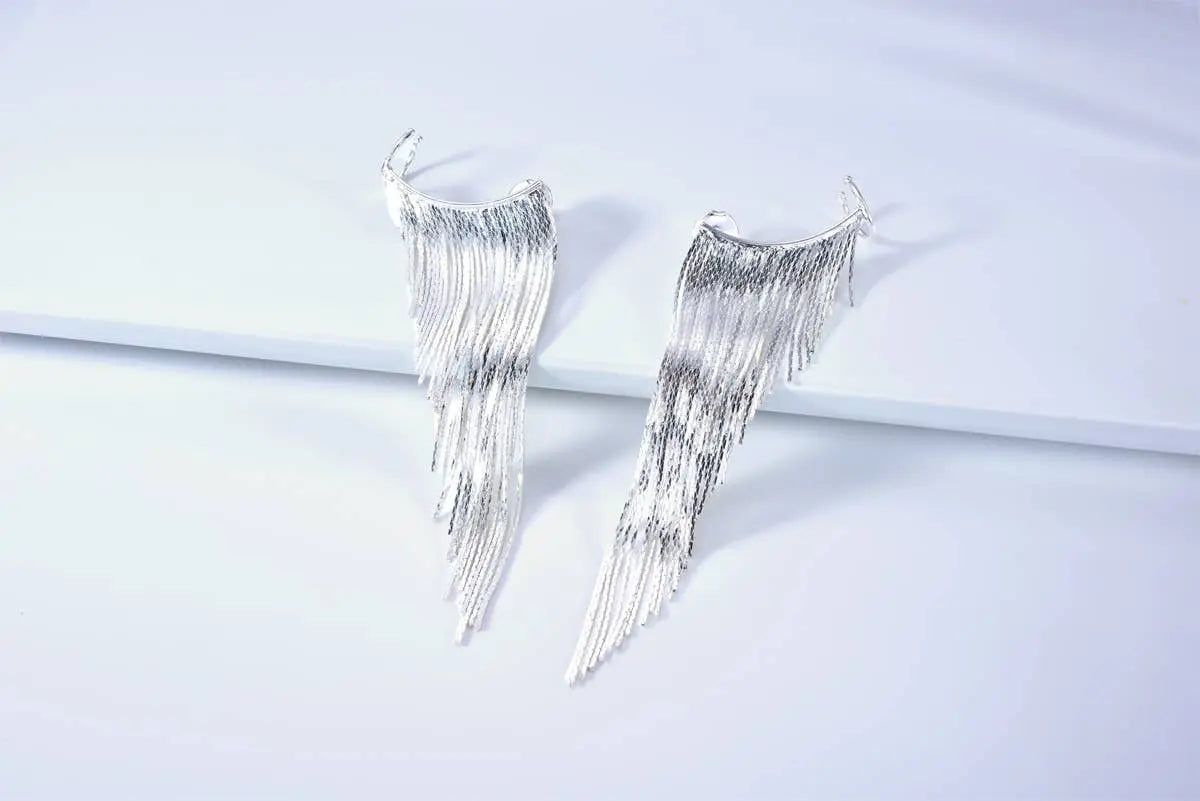 Bossa Tassel Fringe Earrings Silver - earrings for wedding or a special occasion- NextGen Glam