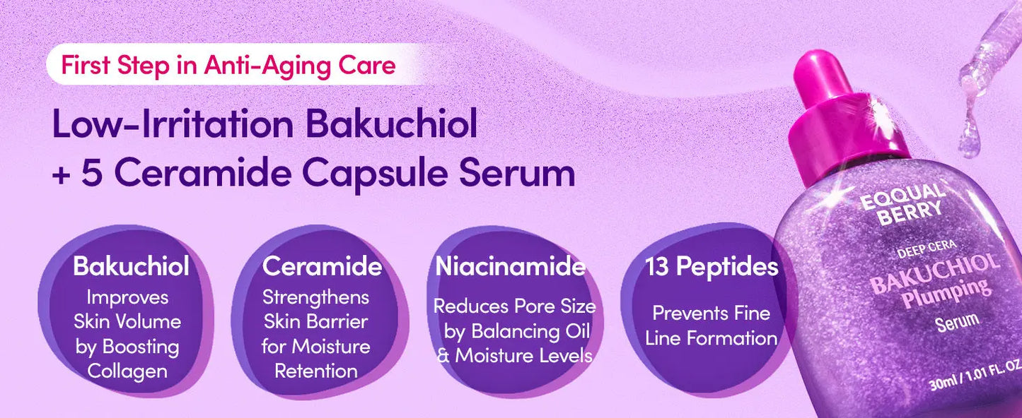EQQUALBERRY Bakuchiol Plumping Serum 30ml – Gentle Retinol Alternative for Radiant, Youthful Skin NextGen Glam shop name 