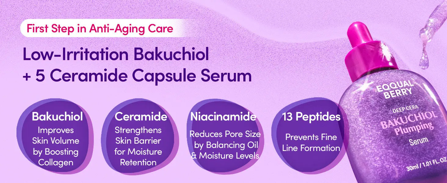 EQQUALBERRY Bakuchiol Plumping Serum 30ml – Gentle Retinol Alternative for Radiant, Youthful Skin NextGen Glam shop name 