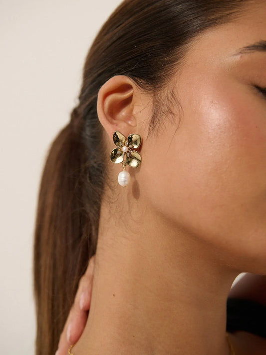 Floral Pearl 18K Gold Plated Earrings - NextGen Glam