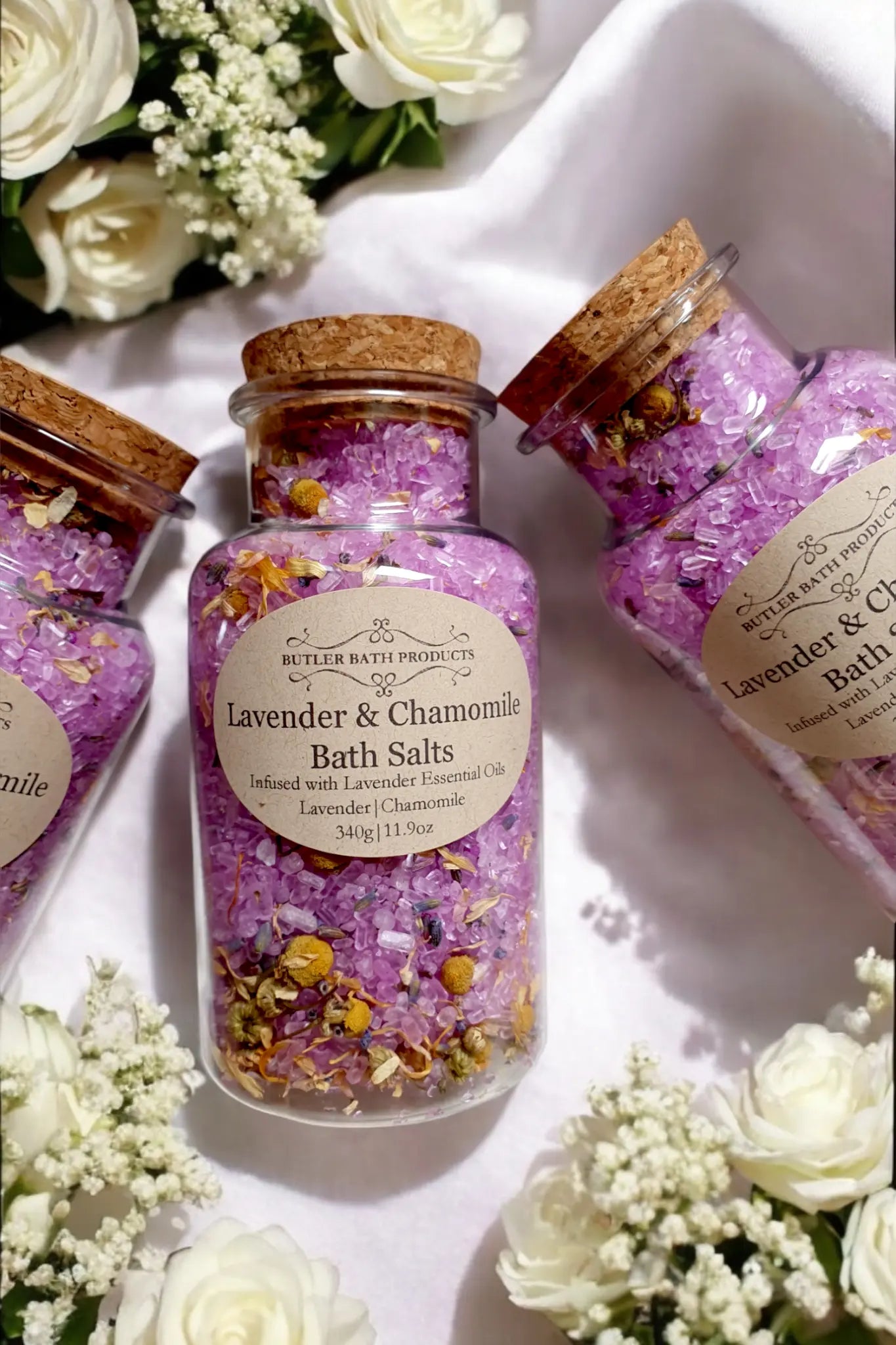 Lavender & Chamomile Bath salts soak - Epsom Butler Bath Products shop name 