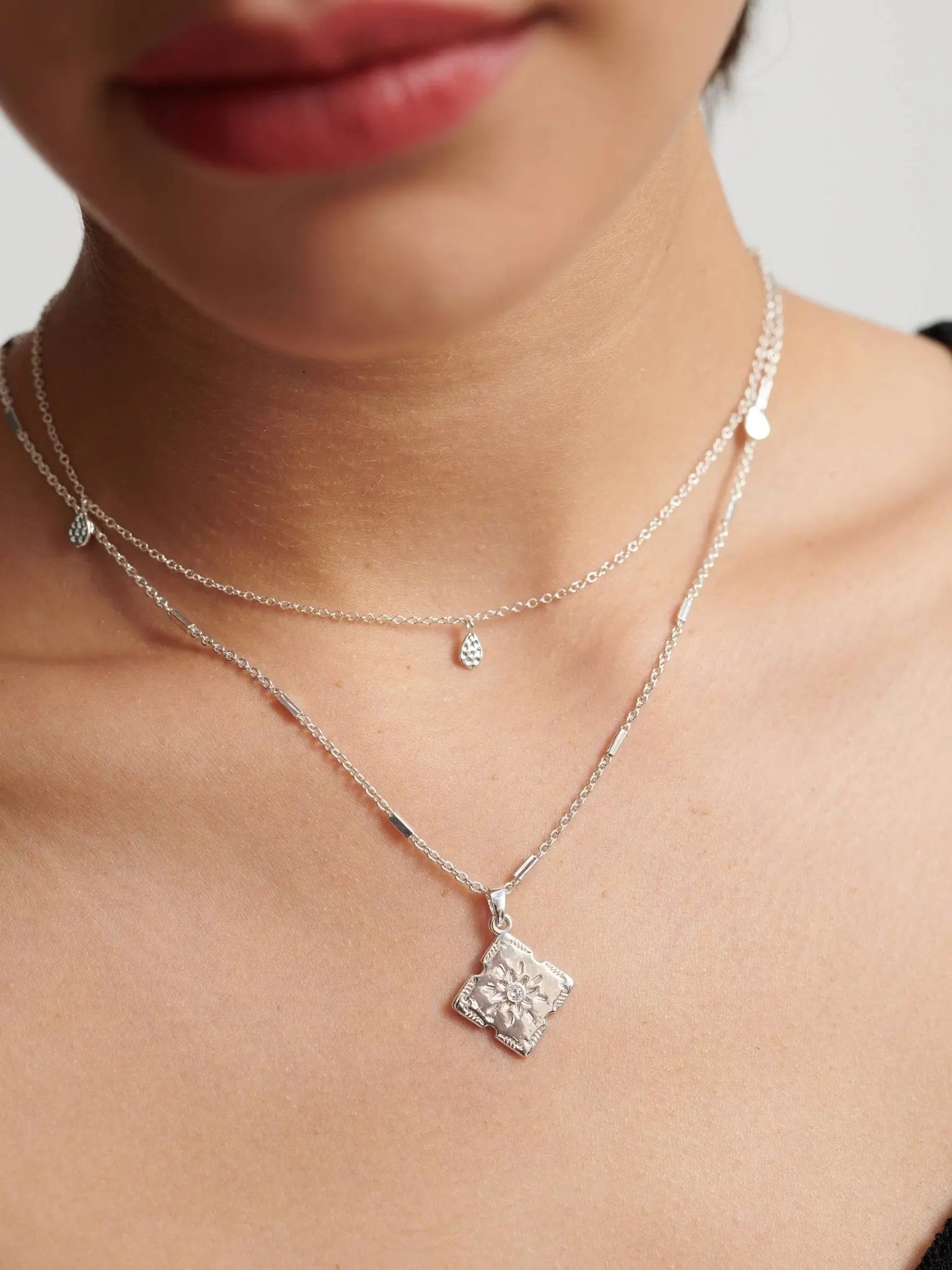 Lori Silver Sterling Plated Charm Necklace.