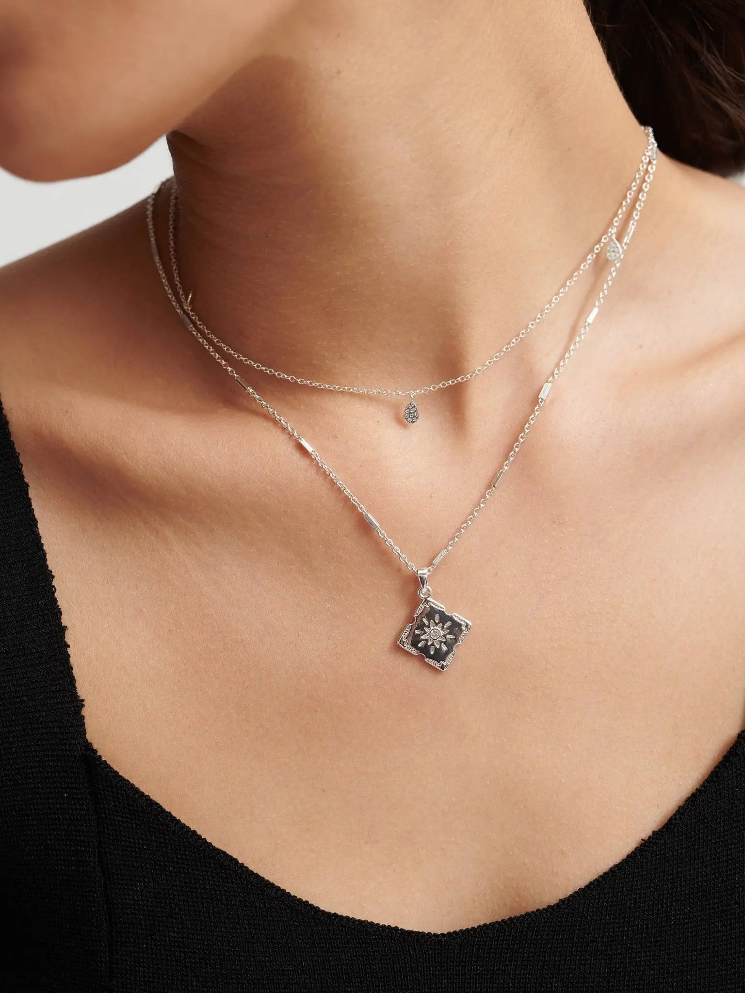 Lori Silver Sterling Plated Charm Necklace.