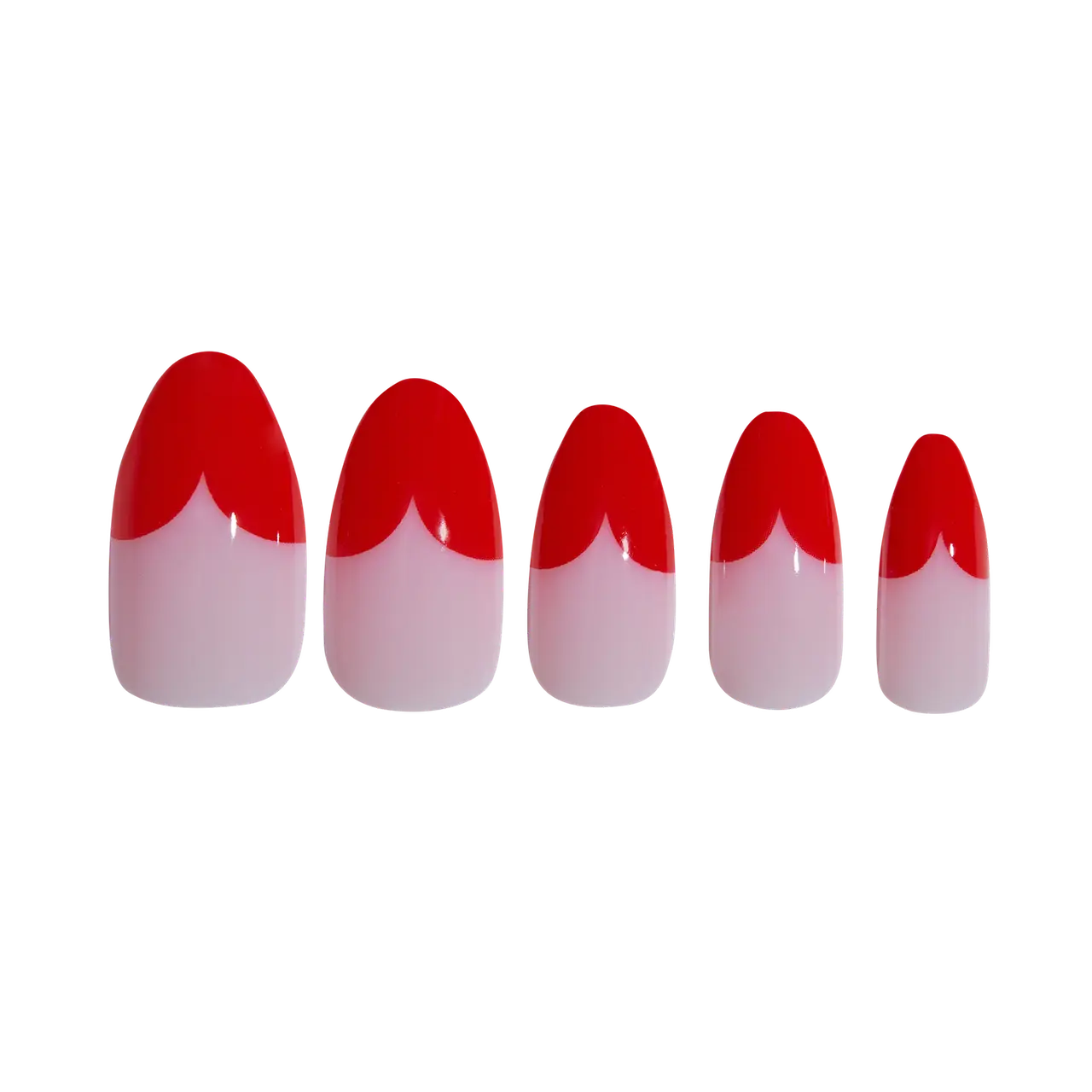 Almond-shaped red press-on nails with heart-shaped French tips, romantic and bold, long-lasting UV-coated manicure kit with glue and tools -NextGen Glam