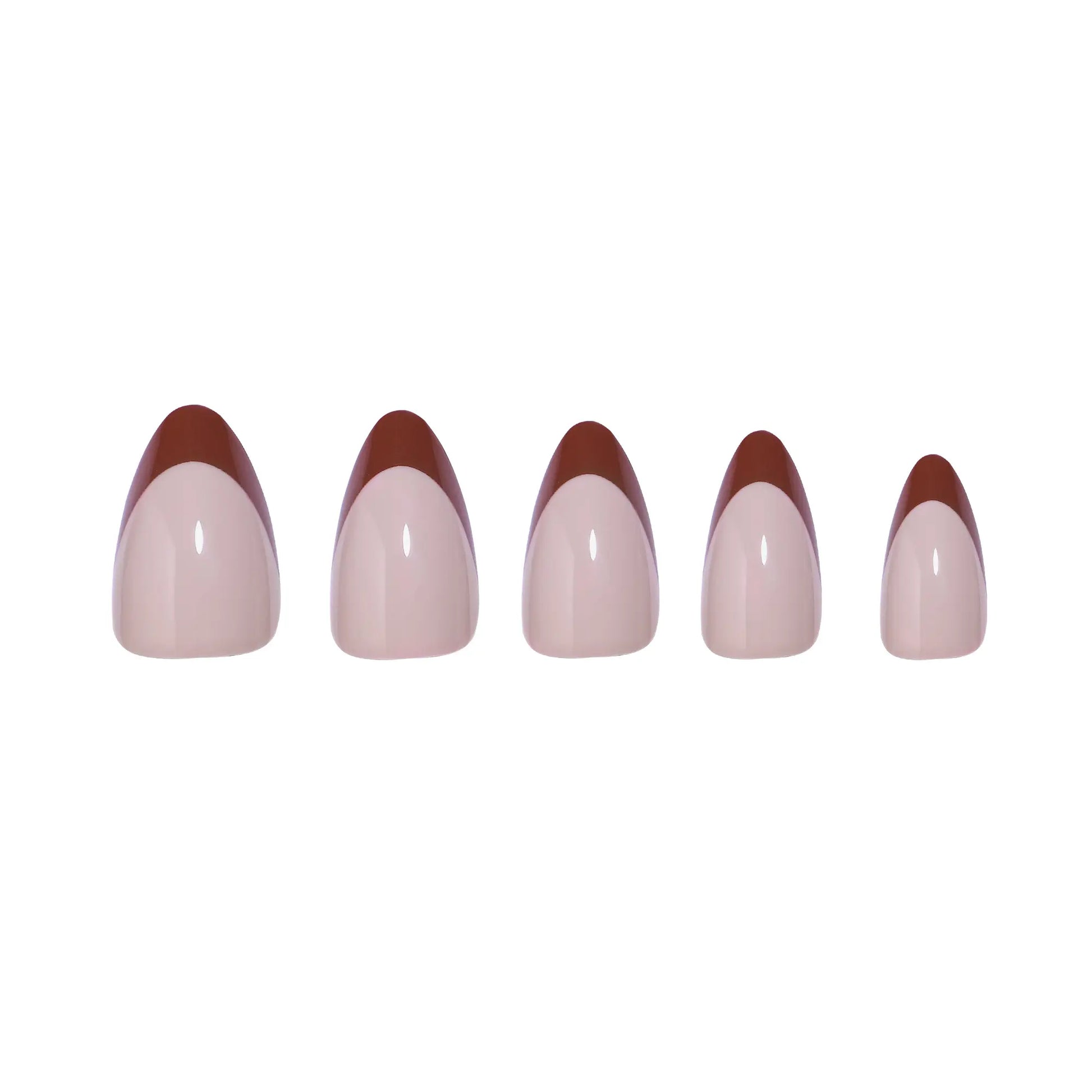 Almond-shaped chocolate brown French tip press-on nails with UV coating, long-lasting, reusable, easy DIY manicure set with glue and tools - NextGen Glam
