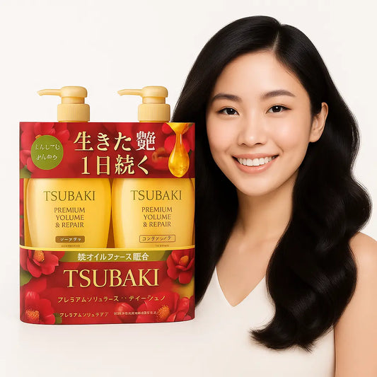 Shiseido Tsubaki Premium Volume Repair Shampoo & Conditioner Pump Set – 450ml + 450ml NextGen Glam shop name 