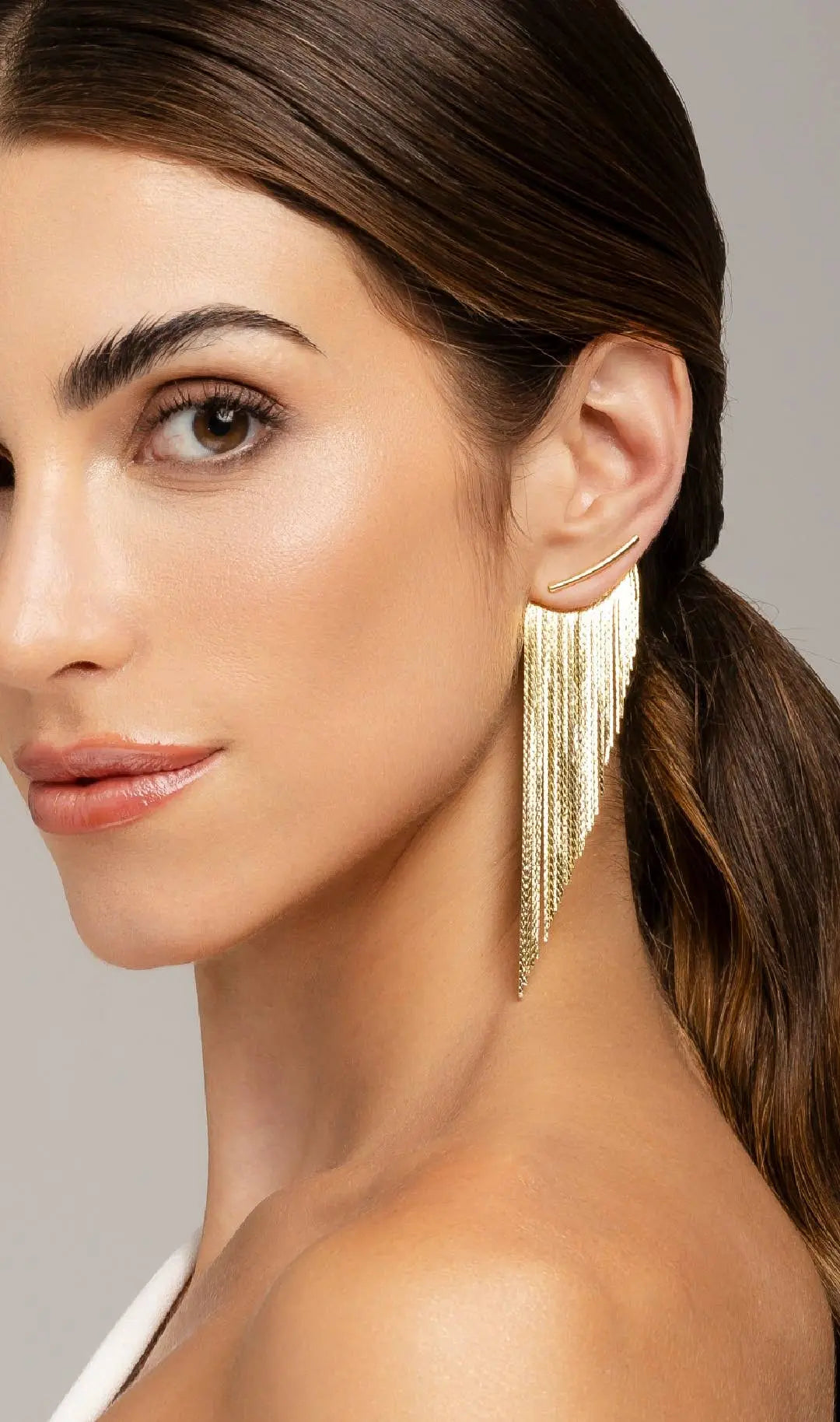 18k gold-plated single statement earring with diagonal cut and glossy finish, hypoallergenic and sustainably made in Australia, bold fashion accessory for one ear