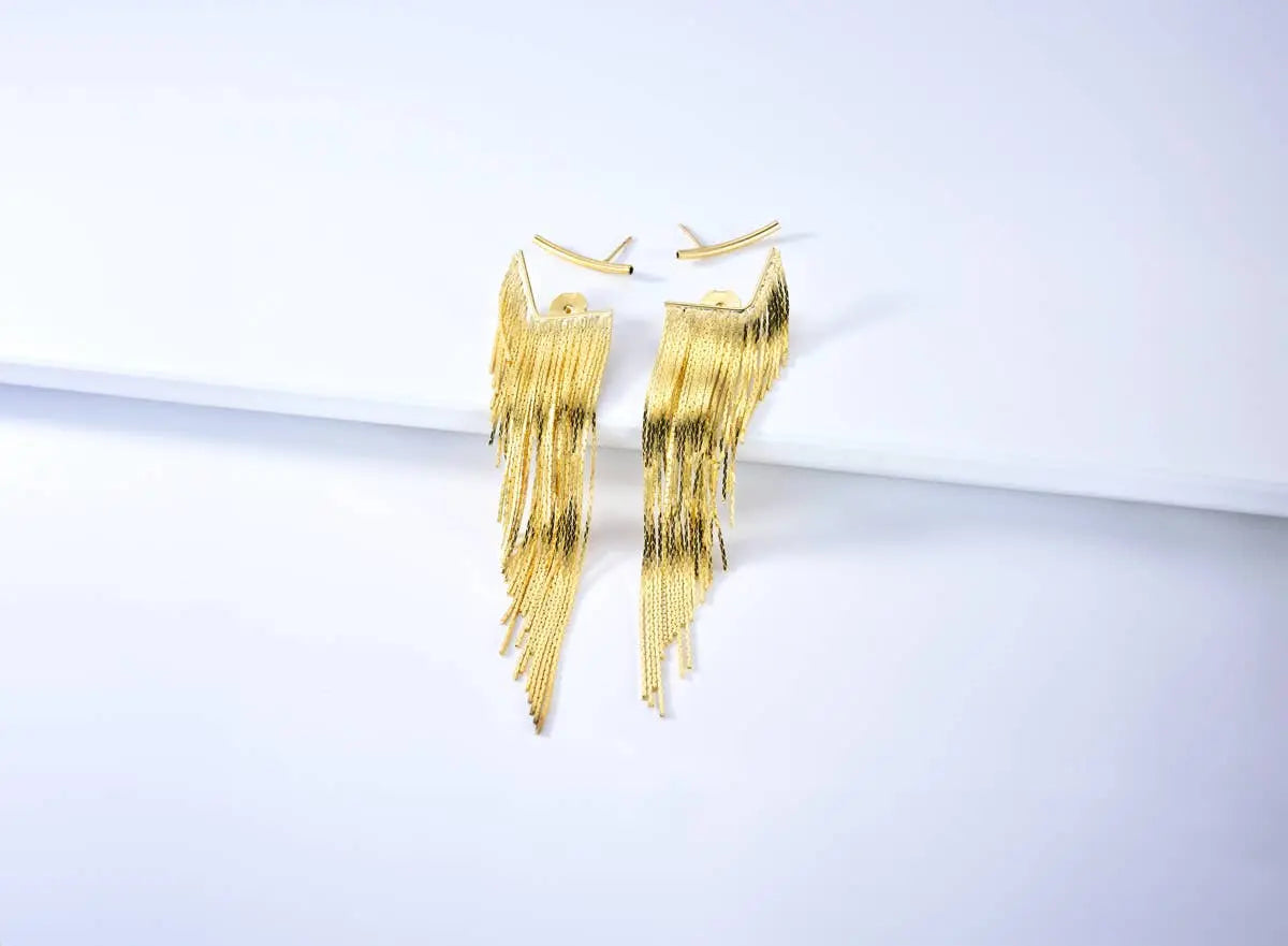 Tassel Fringe Earrings Gold Long House12 -NextGen Glam